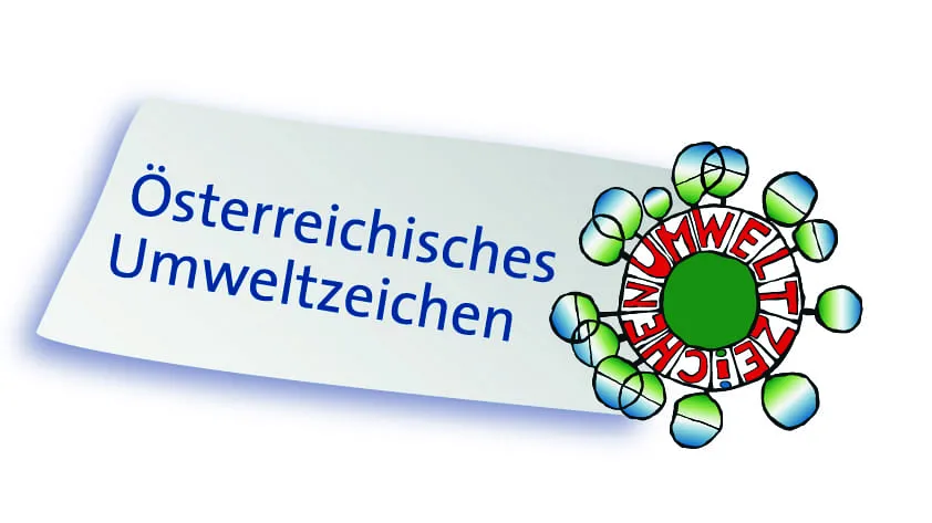 Logo mit Österreichischem Umweltzeichen und Text.