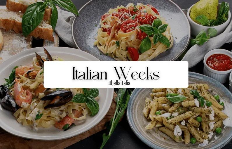 Two pasta dishes with bread and herbs