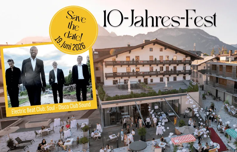 10-Jahres-Fest Einladung mit Band und Veranstaltungshinweisen