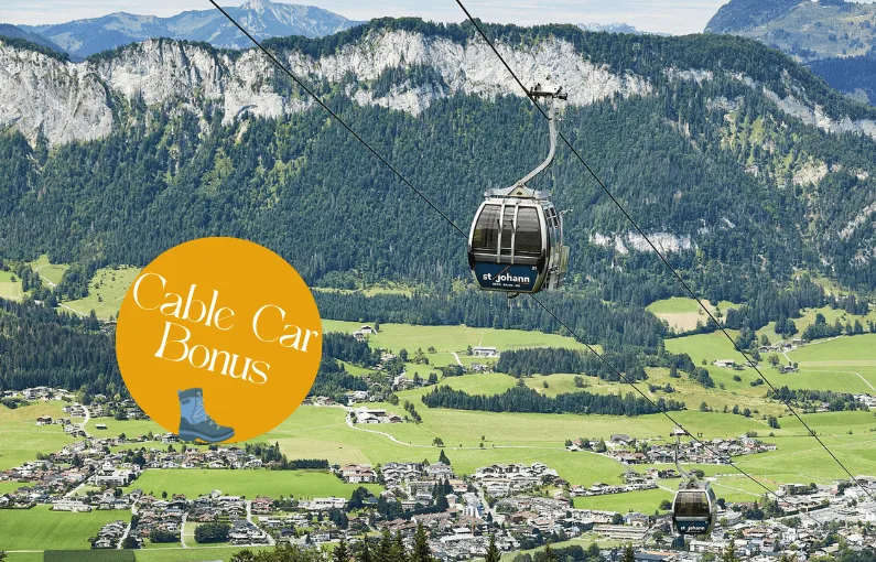 Cable cars above a town landscape with Bonus logo